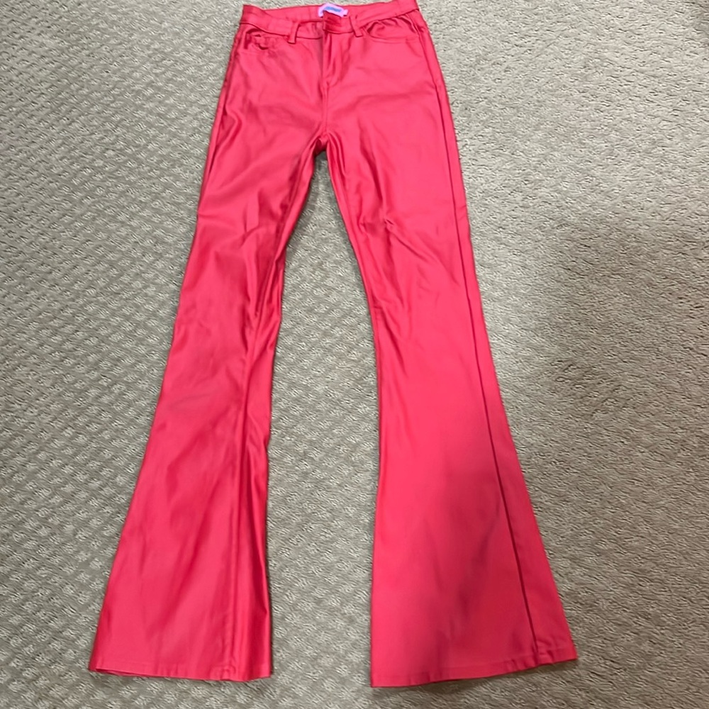 Edikted red flare pant faux leather